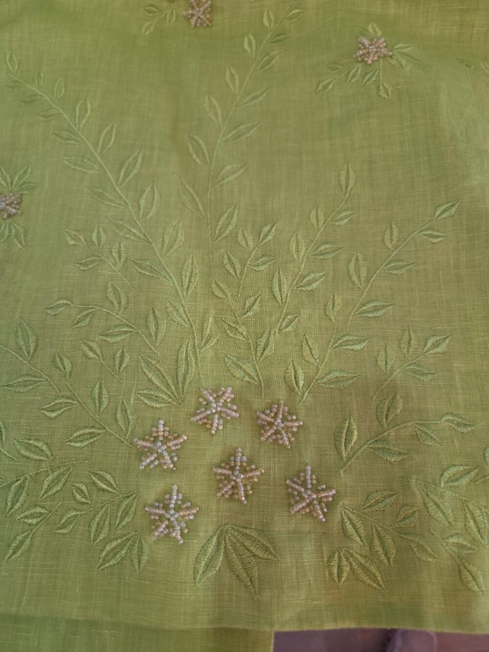 Vintage Lime Green Linen Skirt Sz 14 Floral Embroidery Maxi Coastal Boho Summer - Picture 6 of 13